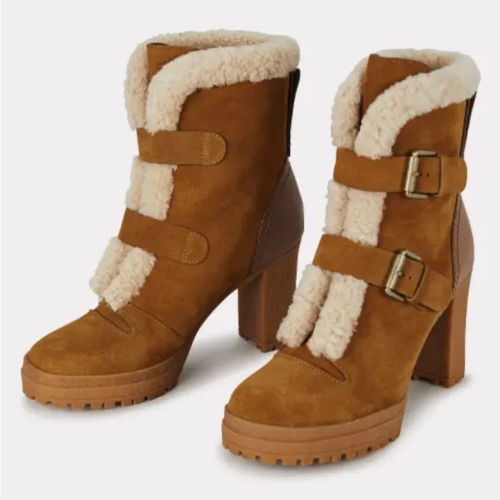 See by Chloe Brandie Shearling Boot 7/37 EUC cognac suede